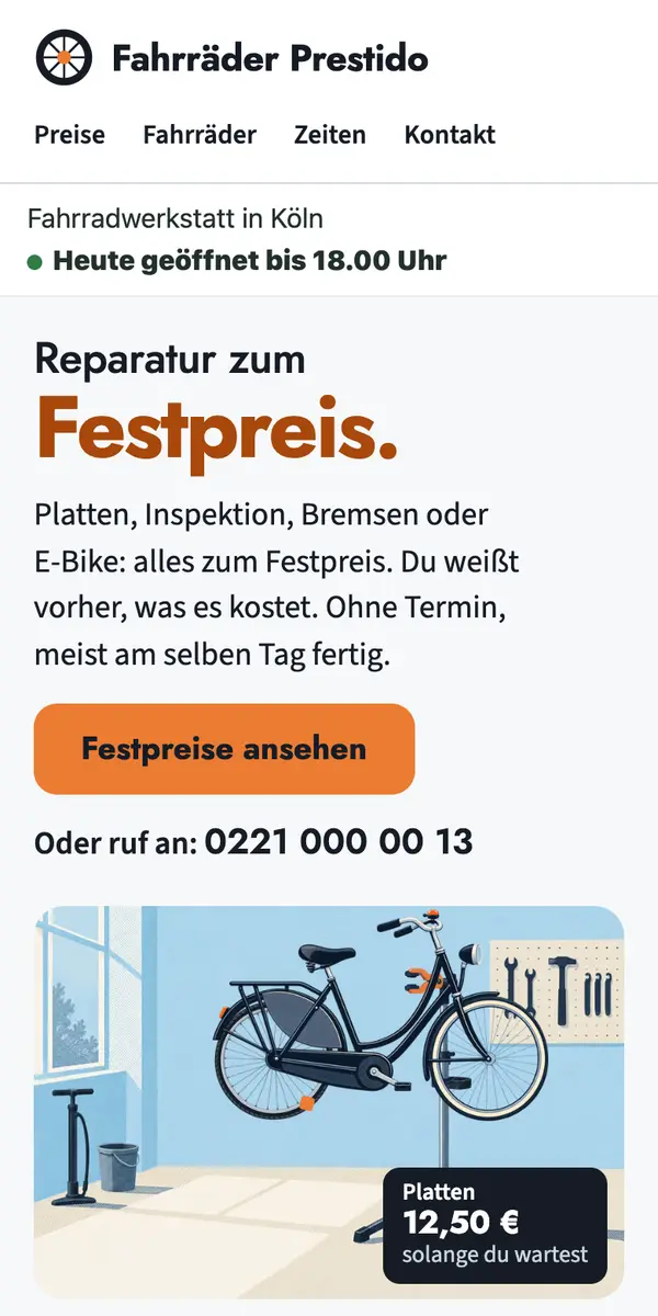 Beispiel-Website: Fahrräder Prestido