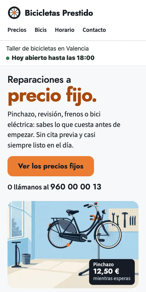 La web de ejemplo de Bicicletas Prestido